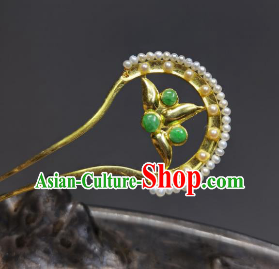 Chinese Handmade Qing Dynasty Queen Pearls Hair Stick Ancient Empress Golden Hairpin Traditional Hair Accessories