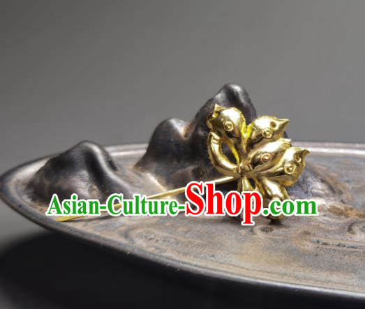 Chinese Ancient Empress Golden Lotus Hairpin Traditional Court Hair Accessories Handmade Qing Dynasty Queen Hair Stick