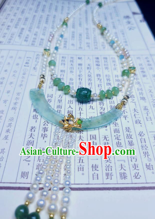 China Qing Dynasty Pearls Tassel Necklet Handmade Jade Jewelry Ancient Imperial Consort Necklace Accessories