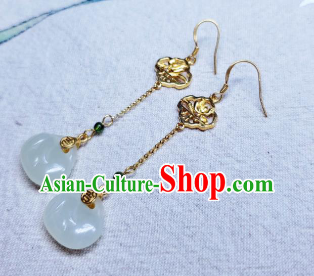 Handmade Chinese Cheongsam Ear Accessories National Hetian Jade Earrings Traditional Ear Jewelry Song Dynasty Eardrop