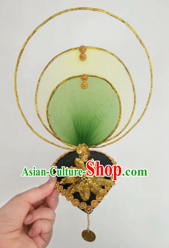 China Women Group Dance Hat Stage Performance Hair Accessories Classical Dance Headpiece Opening Dance Green Hair Crown