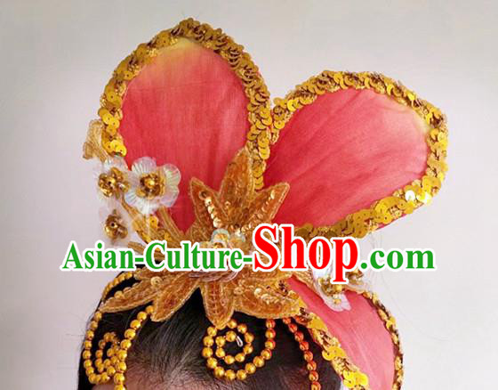 China Women Group Dance Red Flower Hat Yangko Performance Hair Accessories Folk Dance Headpiece Opening Dance Hair Clasp