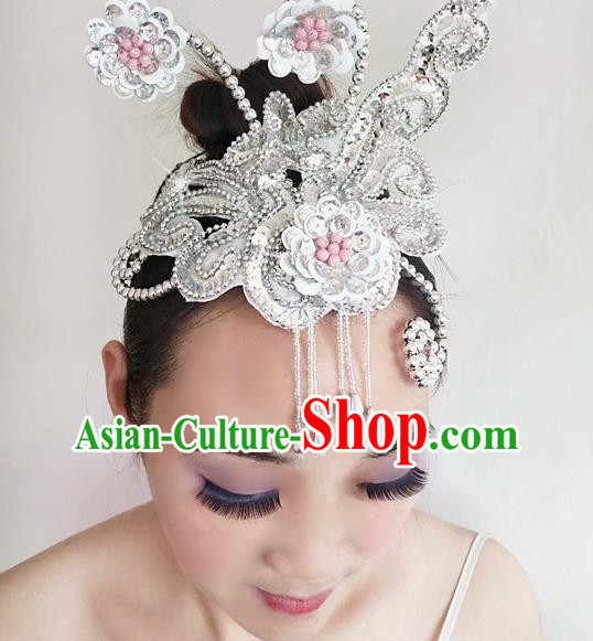China Dai Nationality Dance Hair Accessories Folk Dance Hairpin Yunnan Ethnic Peacock Dance Argent Hair Crown