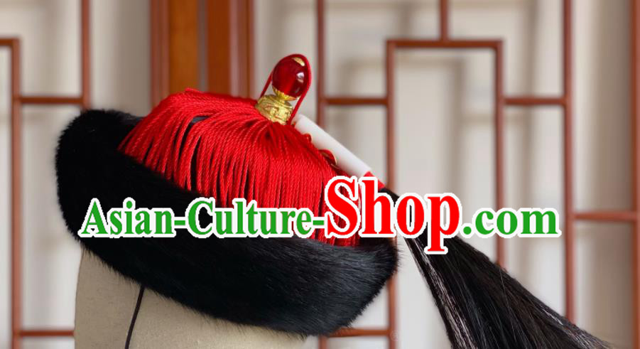 China Ancient Emperor Winter Hat Traditional Manchu Official Headwear Qing Dynasty Majesty Lord Headdress for Men