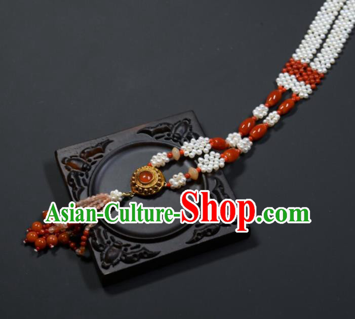 China Ancient Palace Lady Necklace Accessories Qing Dynasty Empress Necklet Handmade Pearls Jewelry