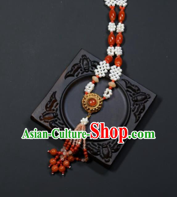 China Ancient Palace Lady Necklace Accessories Qing Dynasty Empress Necklet Handmade Pearls Jewelry