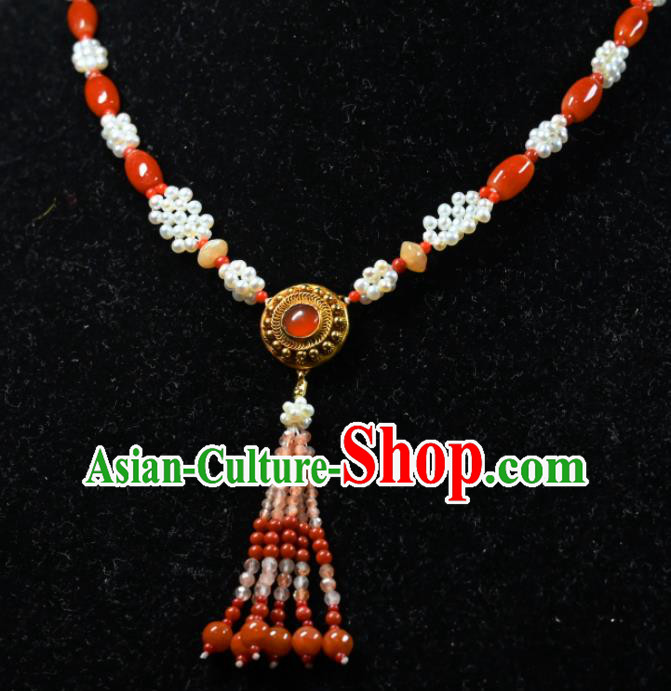 China Ancient Palace Lady Necklace Accessories Qing Dynasty Empress Necklet Handmade Pearls Jewelry