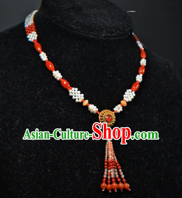 China Ancient Palace Lady Necklace Accessories Qing Dynasty Empress Necklet Handmade Pearls Jewelry