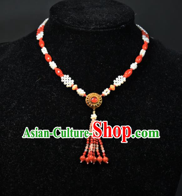 China Ancient Palace Lady Necklace Accessories Qing Dynasty Empress Necklet Handmade Pearls Jewelry