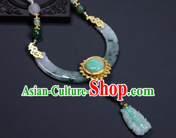 China Ancient Princess Necklace Accessories Qing Dynasty Empress Necklet Handmade Jade Carving Jewelry