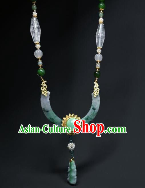 China Ancient Princess Necklace Accessories Qing Dynasty Empress Necklet Handmade Jade Carving Jewelry