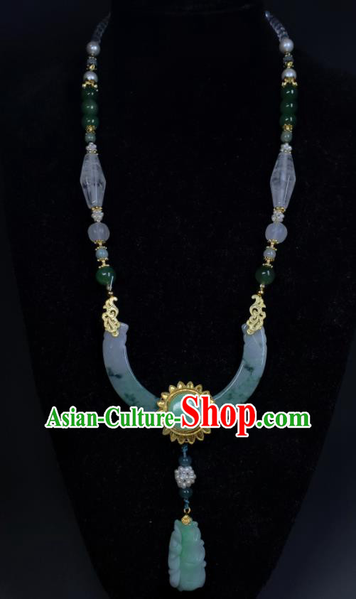 China Ancient Princess Necklace Accessories Qing Dynasty Empress Necklet Handmade Jade Carving Jewelry