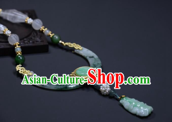 China Ancient Princess Necklace Accessories Qing Dynasty Empress Necklet Handmade Jade Carving Jewelry
