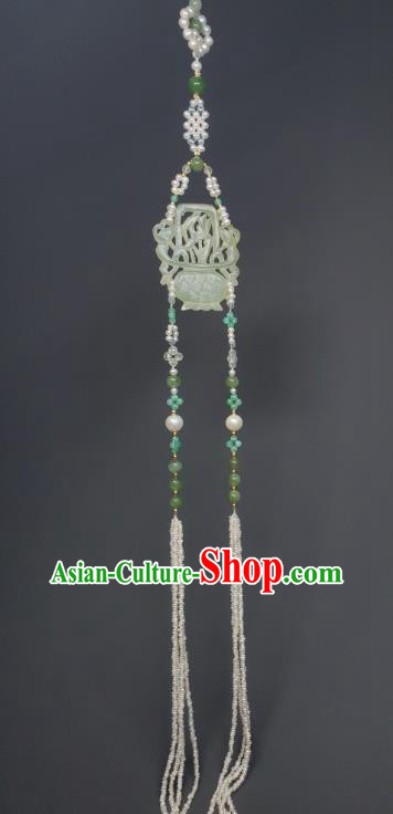 China Handmade Jade Carving Flower Basket Belt Jewelry Ancient Swordsman Beads Tassel Pendant Traditional Hanfu Waist Accessories