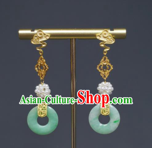 Handmade Chinese Traditional Cheongsam Ear Jewelry Qing Dynasty Eardrop Pearls Ear Accessories National Jade Earrings