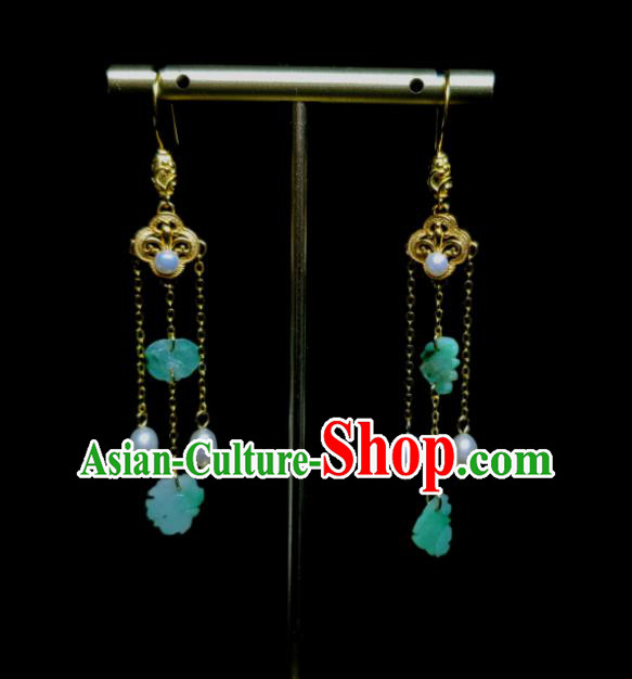Handmade Chinese Jade Butterfly Ear Accessories National Pearls Tassel Earrings Traditional Cheongsam Ear Jewelry Qing Dynasty Eardrop