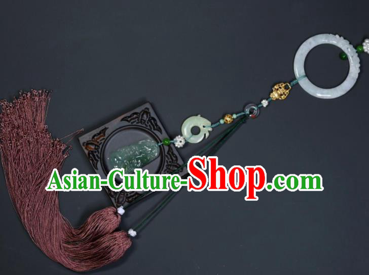 China Traditional Hanfu Waist Accessories Handmade Jade Ring Belt Jewelry Ancient Swordsman Brown Tassel Pendant