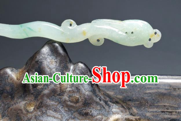 Chinese Handmade Jade Carving Phoenix Hair Stick Ancient Empress Hairpin Traditional Qipao Dress Headwear