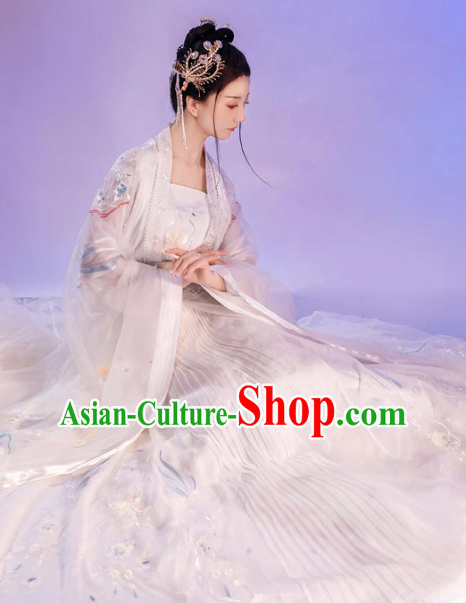 China Traditional Wedding White Hanfu Dresses Song Dynasty Patrician Beauty Historical Clothing Ancient Goddess Garment Costumes