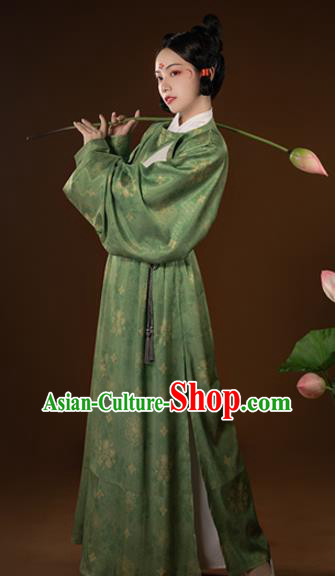 China Tang Dynasty Historical Clothing Ancient Swordsman Garment Costume Traditional Civilian Hanfu Green Round Collar Robe