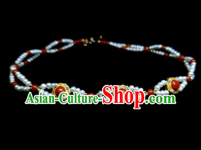 China Handmade Pearls Jewelry Ancient Imperial Consort Necklace Accessories Qing Dynasty Court Necklet