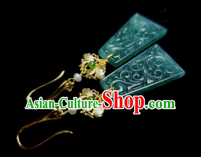 Handmade Chinese Jadeite Ear Accessories National Golden Lotus Earrings Traditional Palace Eardrop Cheongsam Ear Jewelry