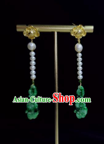 Handmade Chinese Cheongsam Ear Accessories National Jadeite Earrings Traditional Ear Jewelry Pearls Eardrop
