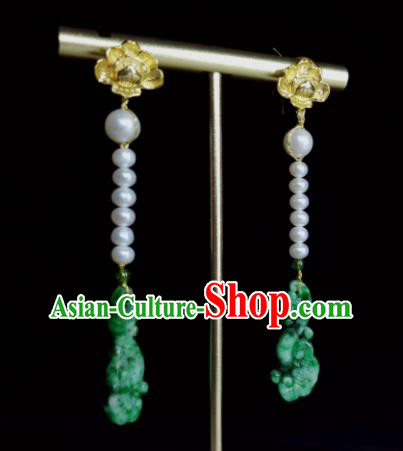 Handmade Chinese Cheongsam Ear Accessories National Jadeite Earrings Traditional Ear Jewelry Pearls Eardrop