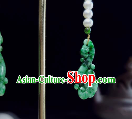 Handmade Chinese Cheongsam Ear Accessories National Jadeite Earrings Traditional Ear Jewelry Pearls Eardrop