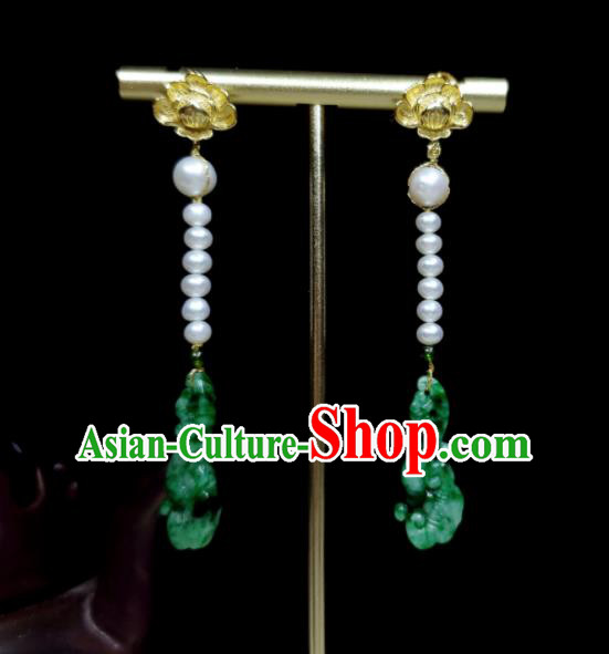 Handmade Chinese Cheongsam Ear Accessories National Jadeite Earrings Traditional Ear Jewelry Pearls Eardrop