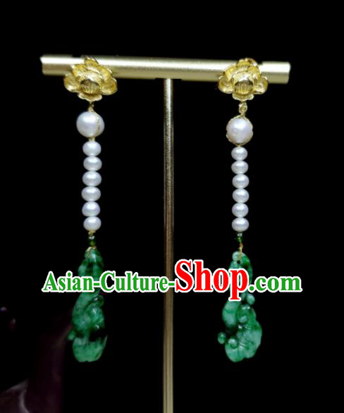 Handmade Chinese Cheongsam Ear Accessories National Jadeite Earrings Traditional Ear Jewelry Pearls Eardrop