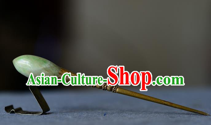 Chinese Handmade Qing Dynasty Silver Hair Stick Ancient Princess Jadeite Hairpin Traditional Hair Accessories