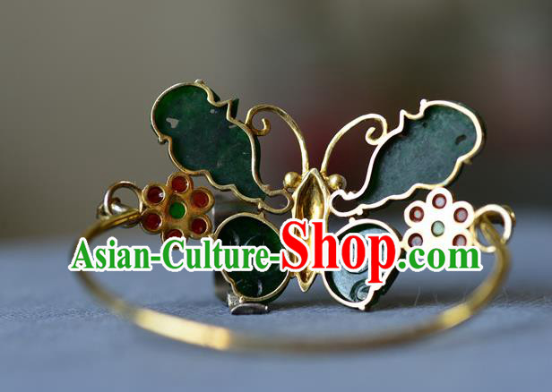 China Handmade Jade Butterfly Bangle Jewelry Qing Dynasty Silver Bracelet Traditional Wristlet Accessories