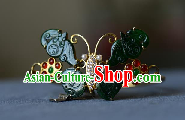China Handmade Jade Butterfly Bangle Jewelry Qing Dynasty Silver Bracelet Traditional Wristlet Accessories