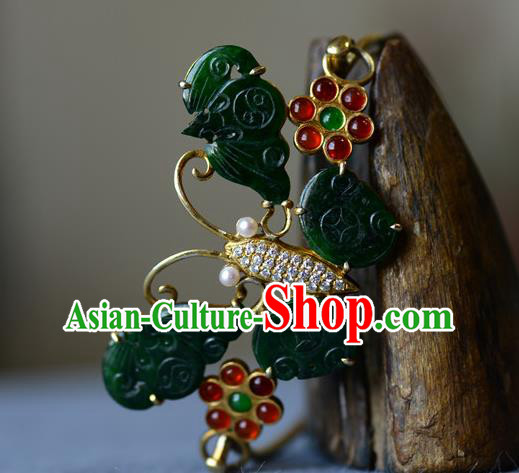 China Handmade Jade Butterfly Bangle Jewelry Qing Dynasty Silver Bracelet Traditional Wristlet Accessories