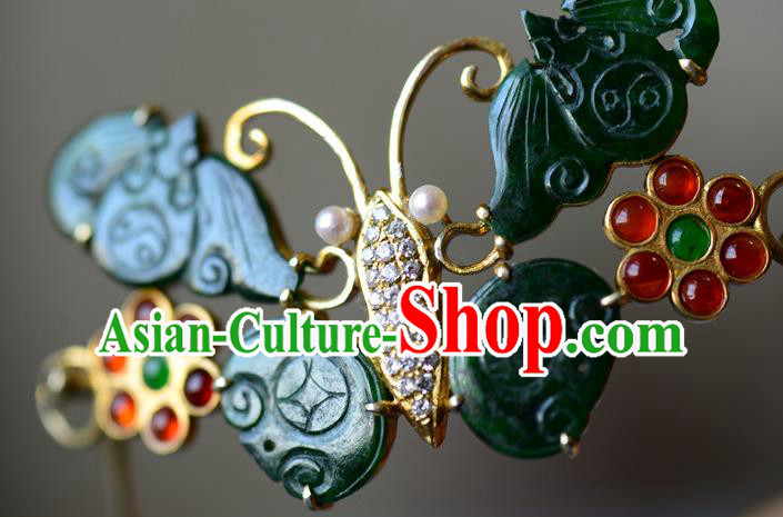 China Handmade Jade Butterfly Bangle Jewelry Qing Dynasty Silver Bracelet Traditional Wristlet Accessories