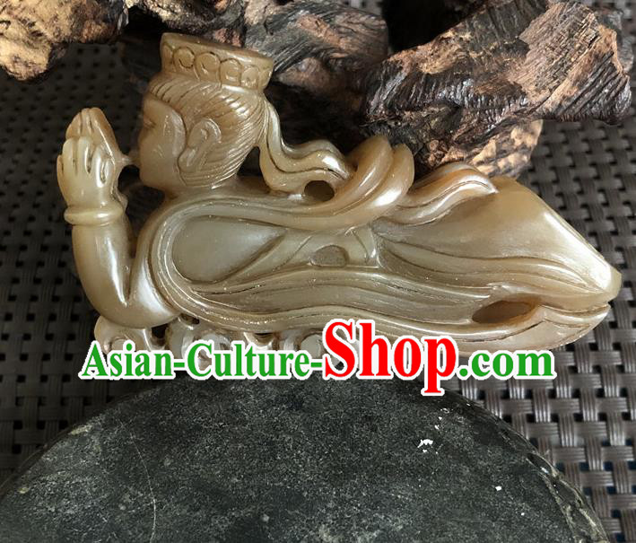 China Traditional Jade Craft Flying Apsaras Jade Sculpture Handmade Agate Carving Accessories