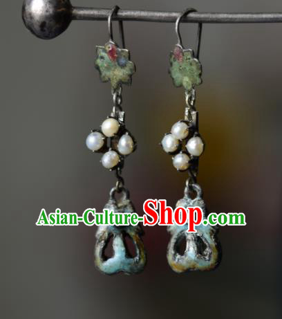 Handmade Chinese Cheongsam Ear Jewelry Silver Ear Accessories National Earrings Traditional Pearls Eardrop
