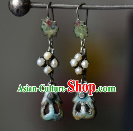 Handmade Chinese Cheongsam Ear Jewelry Silver Ear Accessories National Earrings Traditional Pearls Eardrop