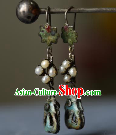 Handmade Chinese Cheongsam Ear Jewelry Silver Ear Accessories National Earrings Traditional Pearls Eardrop