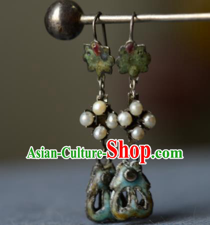Handmade Chinese Cheongsam Ear Jewelry Silver Ear Accessories National Earrings Traditional Pearls Eardrop