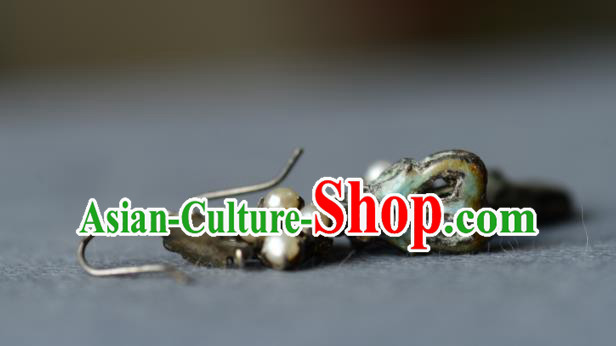 Handmade Chinese Cheongsam Ear Jewelry Silver Ear Accessories National Earrings Traditional Pearls Eardrop