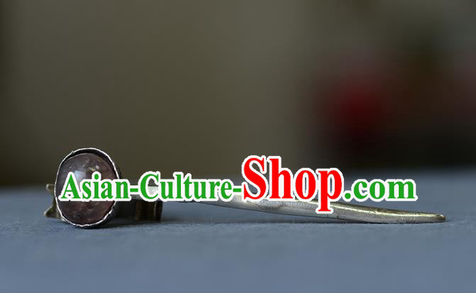 Chinese Handmade Qing Dynasty Tourmaline Hair Stick Ancient Empress Silver Hairpin Traditional Vintage Hair Accessories