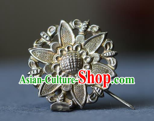 Chinese Handmade Qing Dynasty Vintage Hair Stick Ancient Empress Silver Sunflower Hairpin Traditional Court Hair Accessories