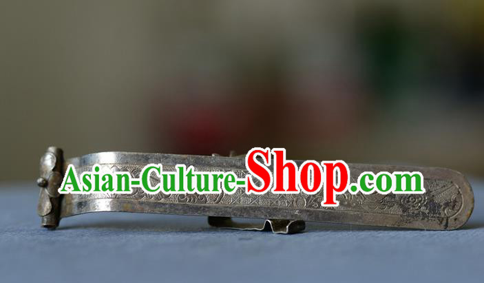 Chinese Ancient Empress Silver Carving Hairpin Traditional Court Woman Hair Accessories Handmade Qing Dynasty Imperial Consort Hair Stick