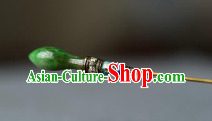 Chinese Handmade Qing Dynasty Princess Jade Hair Stick Ancient Palace Lady Silver Hairpin Traditional Cloisonne Hair Accessories