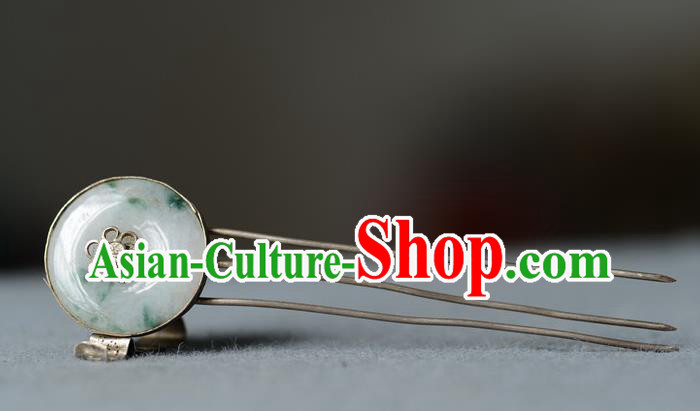 Chinese Traditional Jade Hair Accessories Handmade Qing Dynasty Imperial Consort Hair Comb Ancient Empress Silver Hairpin