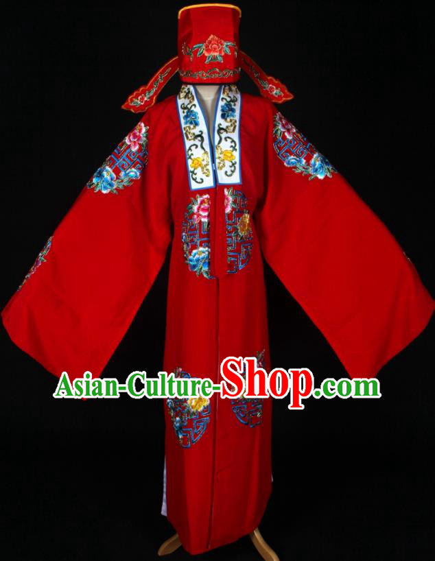 China Ancient Bride Clothing Peking Opera Xiaosheng Red Robe Pandoras Box Zhi Zunbao Garment Costume