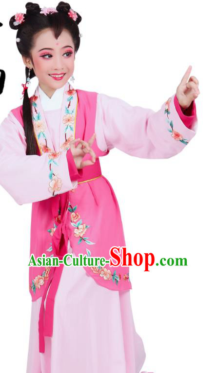 Chinese Ancient Servant Girl Garment Costumes Traditional Huangmei Opera Young Lady Clothing Beijing Opera Diva Pink Dress Outfits