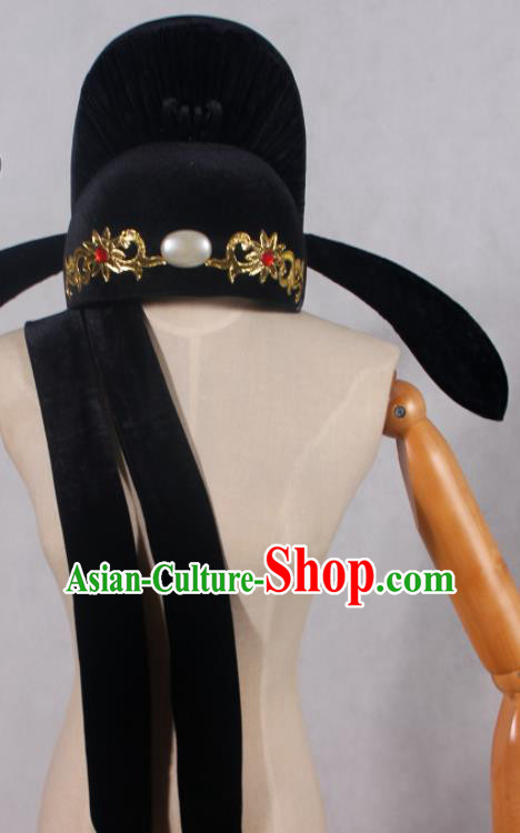 Chinese Ancient Scholar Headdress Beijing Opera Xiaosheng Black Hat Peking Opera Childe Hair Accessories